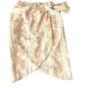 DREW Harlow Peach S wrap skirt light brown snake print